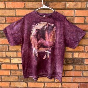 Vintage Horse and Feather Graphic Dye Tee Shirt - Native American (Extra Large)